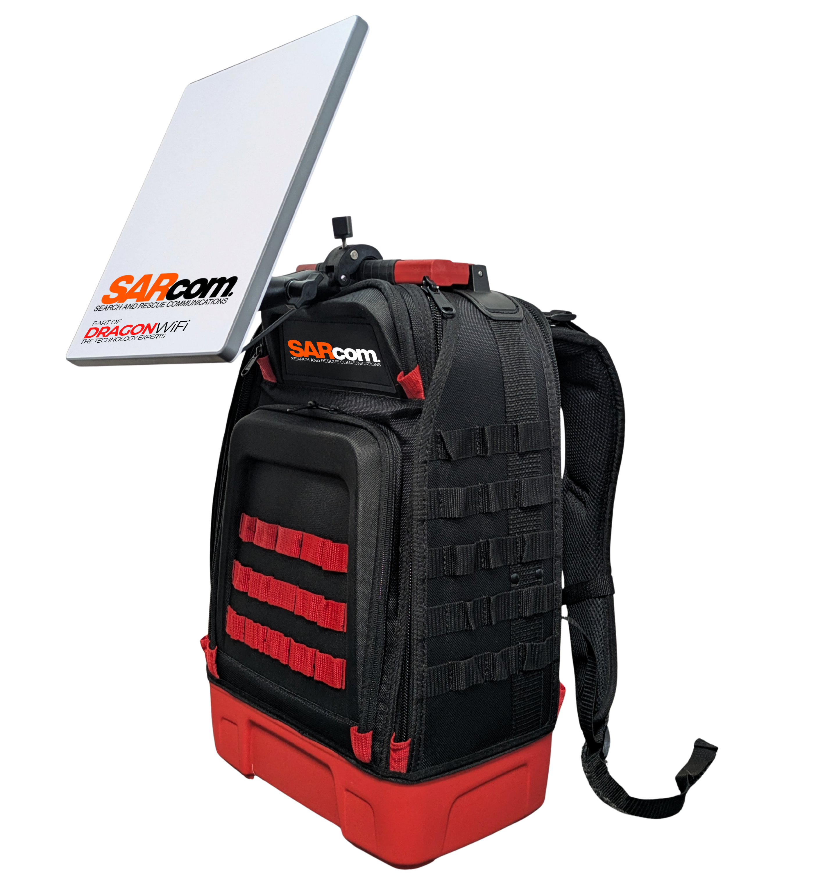 SARcom tactical rucksack with integrated 5G router and Starlink Mini for emergency services